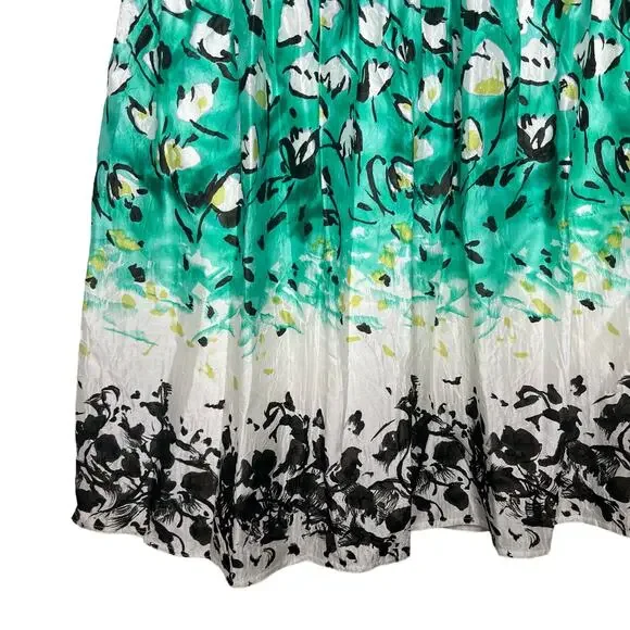 Kay Unger Dress Green Silk Cotton Blend Floral Fit Flare Scoop Neck Size 12 - Picture 8 of 13